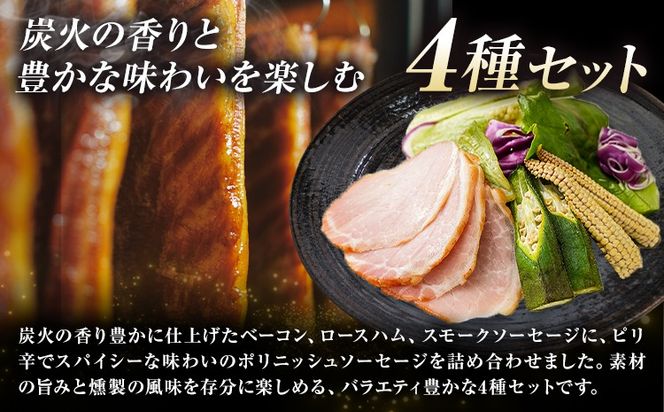 阿蘇の逸品 AN-510 ベーコン・ハム・ソーセージ 4種セット 株式会社阿蘇ナチュラル・ジェイファーム 《30日以内に出荷予定(土日祝除く)》 熊本県 南阿蘇村 炭火 スモーク ベーコン ソーセージ ハム---sms_anj510_30d_26_21000_4p---