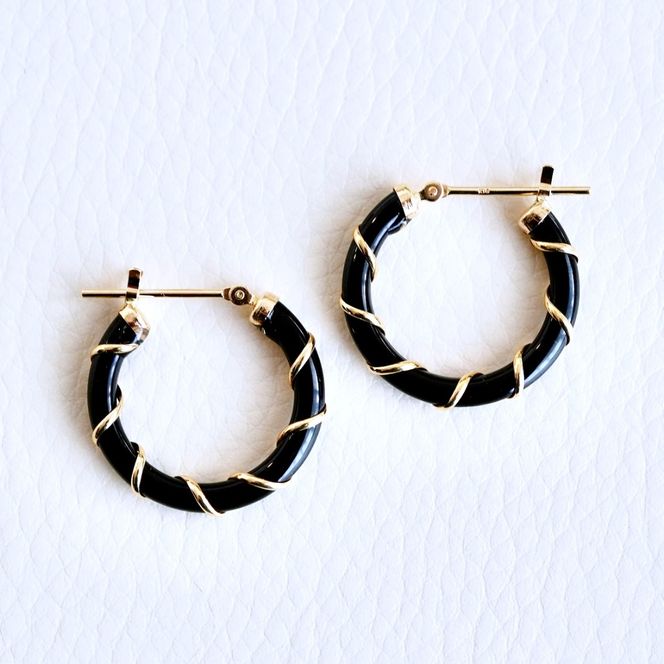 K18 18金 イエローゴールド オニキス フープ ピアス (直径20mm) 保証書付 KO-0057 SWAD082