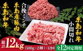 【全12回定期便】糸島和牛小間切れ500g ＆ 糸島和牛糸島産豚合挽ミンチ 500g 合計1kg《糸島》【糸島ミートデリ工房】 [ACA239]