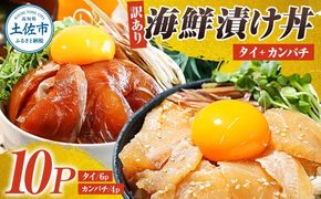 訳あり海鮮漬け丼（タイ6P・カンパチ4P）セット 漬け丼 漬け 鯛 かんぱち 勘八 白身魚 食べ比べ 海鮮 魚 冷凍 食品 保存食 小分け 高知 土佐 海鮮丼 漬け丼 