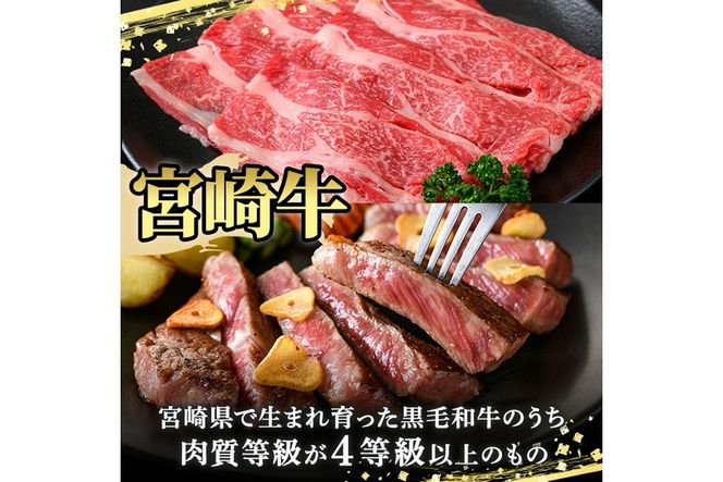 宮崎牛ロースステーキ(400g・200g×2枚)＆宮崎牛肩焼肉(400g)A4 A5 牛肉 精肉 お肉 カタ 黒毛和牛 ブランド和牛 お取り寄せ セット 詰め合わせ 詰合せ 食べ比べ 国産 冷凍 BBQ【P-22】【南日本フレッシュフード株式会社(日本ハムマーケティング株式会社)】