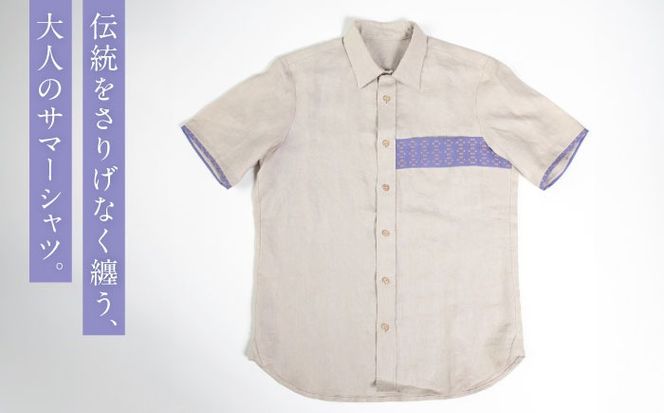 サマーシャツ（グレーベージュ / メンズ）琉球織物 経浮花織入り ファッション フォーマル カジュアル 冠婚葬祭 / 沖縄市 FABRIC SHOP MINAMI[BCCS013]
