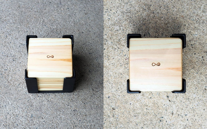 岡山県産ヒノキ×アイアン｜こだわりのコースターセット（8枚組） E-ms-A29A