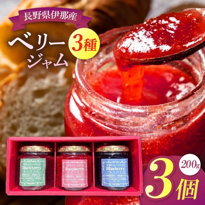 ジャム ベリー 信州 伊那産 ベリージャム 200g 3種 （ ラズベリー ・ ブラックベリー ・ ブルーベリー ）| フルーツ ジャム ラズベリー ブラックベリー ブルーベリー 完熟 つみたて 加工品 長野県 伊那市【011-89】