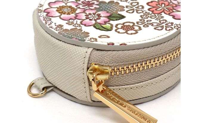 【文庫屋大関】マカロンポーチ かすみ桜【皮革工芸品】 ポーチ ミニポーチ 小物入れ アクセサリー入れ イヤホン入れ 収納 保管ケース 手のひらサイズ  本革 革 皮革 工芸品 工芸 雑貨 ギフト プレゼント 日本製 東京