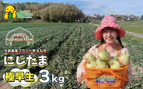 淡路島産ブランド新玉ねぎ 極早生 「にじたま」  3kgダンボール入り【発送時期2026年2月中旬～4月頃】