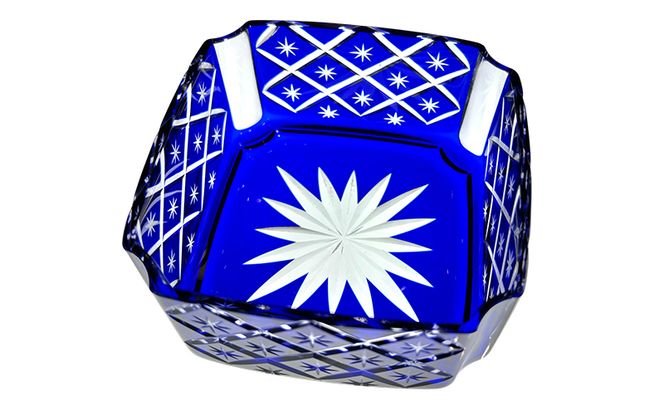 藍　四角鉢　矢来に星繋ぎ　食器 器 小鉢 インテリア ソーダガラス 江戸切子 民芸品 工芸品 伝統工芸品 日本製 桐箱 プレゼント ギフト 贈り物 東京都 墨田区