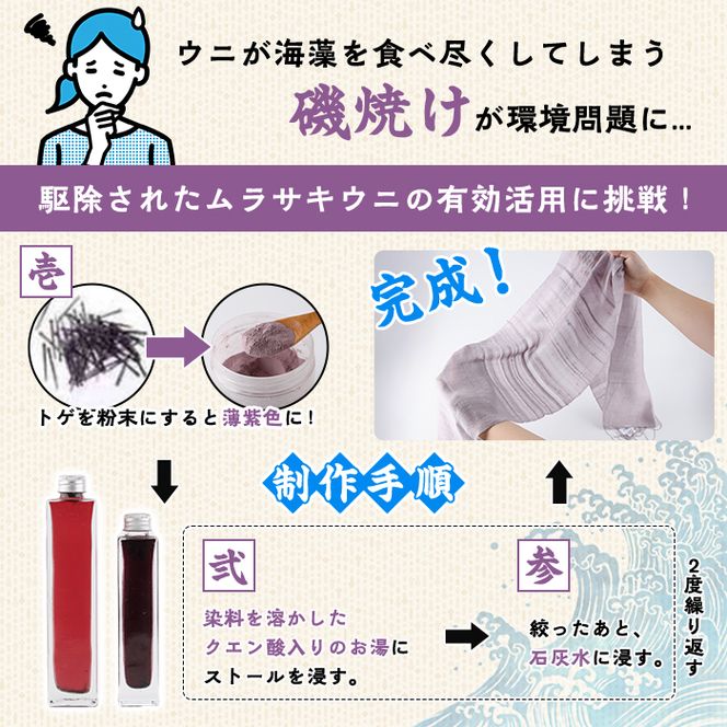 ウニ染めストール(1枚) うに 雲丹 染物 ストール 紫色 シルク ファッション お洒落 オシャレ 工芸品 特産品 環境 SDGs 【尾塚水産】akn004-23