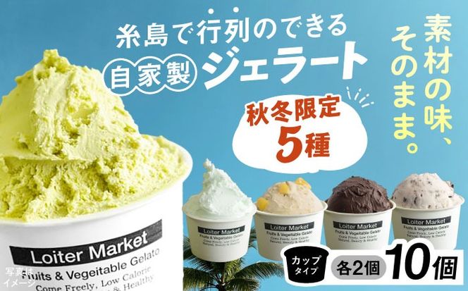 【秋冬限定】糸島で行列のできるアイスクリーム屋 ジェラートカップ10個セット:ミルク5種類×各2個(ピスタチオ,塩,和栗,チョコ,クッキーミルク) 糸島市/Loiter Market[AGD014]