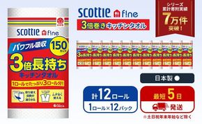 キッチンペーパー 12パック入 キッチンタオル スコッティ ファイン 1 ロール 3倍 150カット