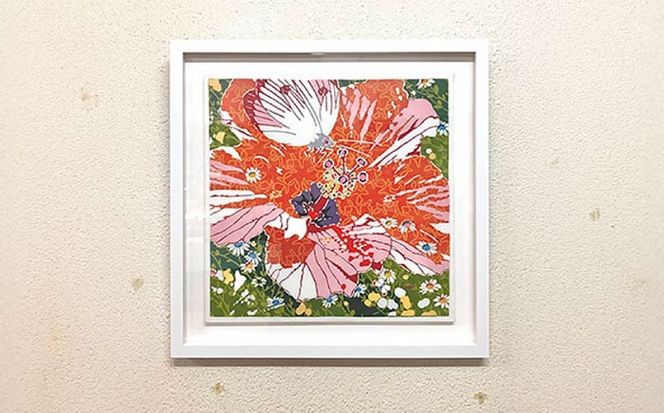 【宏次染工房 / 沖縄県認定工芸士 金城宏次】紅型額装 『蝶にハイビスカス』 絵画 額入り 伝統工芸品 おしゃれ 沖縄市 / コザ工芸館ふんどぅ[BCAU008]