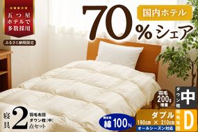 【国内ホテル・旅館70%シェア】寝具2点セット (ダブル) 国内生産 羽毛布団 掛け布団 ふとん まくら ｜ 日本製 洗える 寝具 ベッド 布団 綿100％ クリーニング 枕 羽毛 受注生産 一流ホテル 抗菌防臭 快眠 北海道 【 滝川市 】