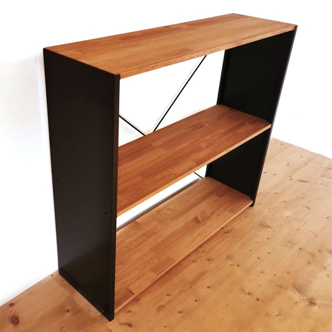 天然木とアイアンの大きなラック W100×H90×D30cm｜リビング 食器棚 陳列棚 什器 完成品 [2432]