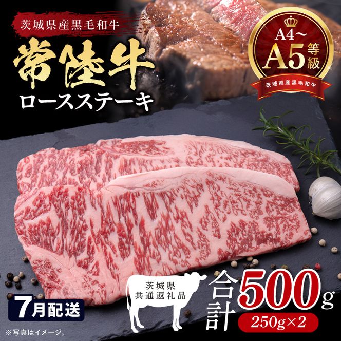 【2026年7月発送予定】最高級A4.A5ランク 常陸牛ロースステーキ500ｇ（250ｇ×2）【人気肉 お肉 牛肉 和牛 黒毛和牛 国産黒毛和牛 ロース肉 ステーキ 国産牛 焼肉 焼き肉 バーベキュー BBQ A5 ブランド牛】(CR101-7)