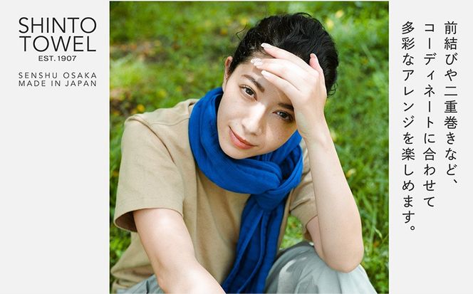 099H3967 SHINTO TOWEL「2.5重ガーゼ・タオルマフラー」ロングサイズ（ディーブルー）2枚セット オーガニックコットン100%