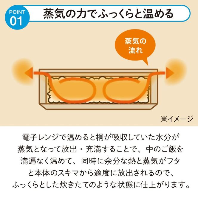 Kirisai 桐のレンジでお櫃　019MC01N.／お櫃 保存 コンパクト 冷凍保存 レンジ調理 調湿性 キッチン用品 省スペース 送料無料