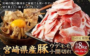 【2ヶ月定期便】＜宮崎県産豚 ウデモモ 小間切れ 400g×10袋（10袋×2回）＞お申込みの翌月下旬頃に第一回目発送（12月は中旬頃） 豚肉 お肉 肉 新生活応援 卒業祝い 就職祝い 入学 卒業 お花見 引越し【c1377_mc_x4】