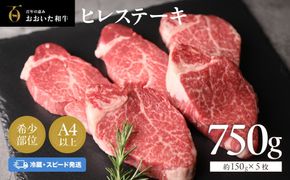 ヒレステーキ 冷蔵 約150g×5枚（計750g） おおいた和牛 ヒレ ステーキ 黒毛和牛 真空包装 九州 和牛 国産 牛肉 【スピード発送】