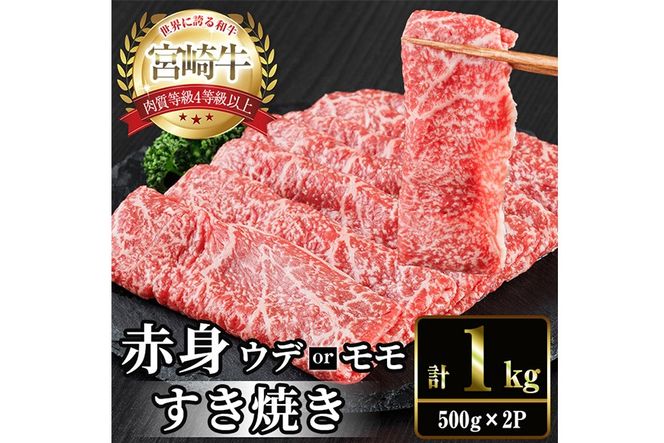 宮崎牛 赤身カット すき焼き (合計1kg・500g×2) すき焼き お肉 牛肉 黒毛和牛 宮崎牛 ブランド和牛 冷凍 国産 モモ ウデ 宮崎県産【YM-25】【YAMATO株式会社】