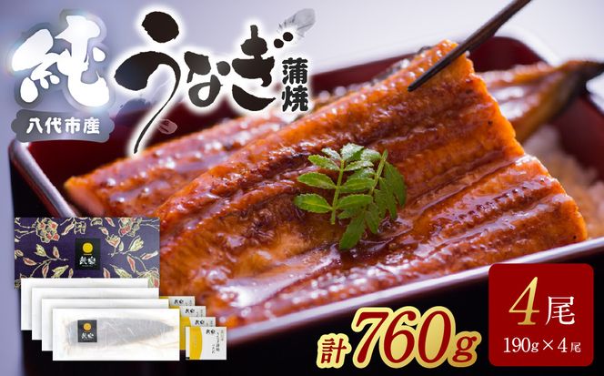 【先行予約】 うなぎ蒲焼4尾セット（190g×4尾）合計760g　たれ・山椒付き  鰻 うなぎ ウナギ 国産 冷凍 うな重 蒲焼 丑の日 鰻楽 熊本県 八代市 【2026年10月中旬より順次発送】