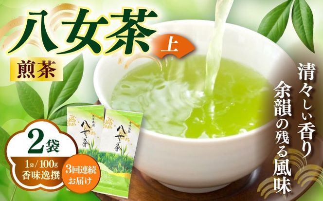 【全3回定期便】八女茶(上)煎茶 100g×2袋《築上町》【株式会社木村食品(千代海苔株式会社)】お茶 茶 緑茶 ギフト[ABEI039]