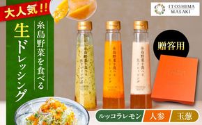 【 贈答用 】 糸島 野菜 を 食べる 生 ドレッシング 3種類 3本 セット ( 人参 1本 / ルッコラレモン 1本 / 玉ねぎ 1本 ) 《糸島》【糸島正キ】[AQA007] ドレッシング ギフト 贈答 贈り物 プレゼント 野菜 サラダ 調味料