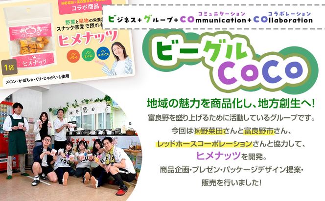【数量限定】富良野高校×株式会社野菜田 共同企画プロジェクト！スナックサプリ ヒメナッツ 1個 メロン かぼちゃ 栗 じゃがいも 無添加 ノンオイル ノンフライ 自然 手作り 産官学 連携 地域 プロジェクト 限定