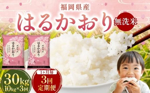 【 1ヶ月毎3回定期便 】 【 無洗米 】 はるかおり 10kg （ 5kg × 2袋 ） 計30kg お米 米 こめ コメ 白米 白飯 飯 ご飯 おにぎり 和食 国産 福岡県産 定期 定期配送