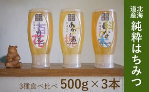 【国産純粋蜂蜜】北海道産 はちみつ3種食べ比べ 1.5kg (500g×3本) アカシア・シナ・まろやかな野の花［ナルセ養蜂場］【 はちみつ ハチミツ 蜂蜜 ハニー 健康 美容 料理 純粋 希少 ギフト プレゼント セット 食べ比べ 詰め合わせ 北海道 十勝 幕別 】