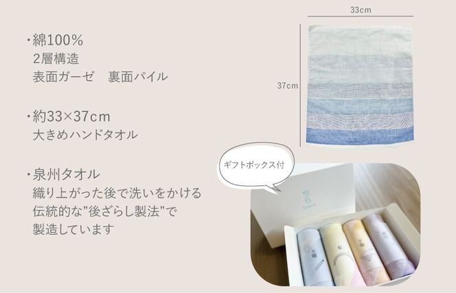 G3174o 【お歳暮対応】空色タオル 4枚セット (天晴1枚／虹1枚／夕陽1枚／夜空1枚)【ハンドタオル 泉州タオル 日本製 ギフト 贈り物】