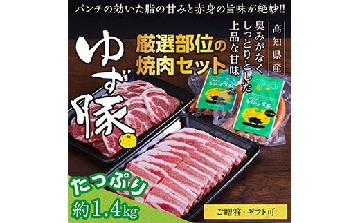 【CF-R7hbk】GRS006　【高知のブランド豚/ゆず豚】厳選部位の焼肉セット（約1.4kg）- 焼肉用 肩ロース500g バラ500g ソーセージ5本入り×2P BBQ やきにく 焼き肉 ソーセージ 豚肉 国産 詰め合わせ セット ギフト・熨斗対応可 贈答
