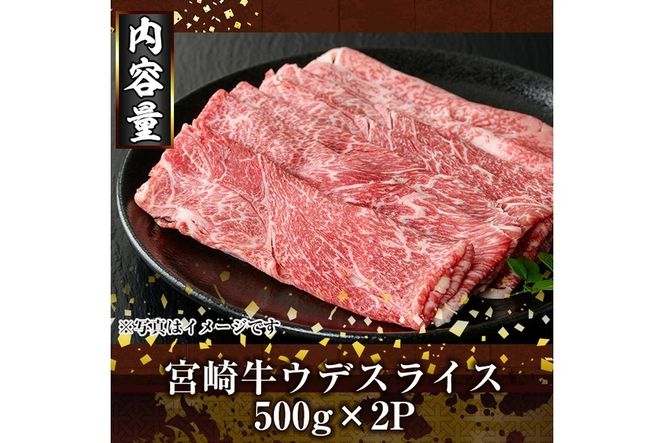宮崎牛ウデスライス(1kg・500g×2P) お肉 牛肉 黒毛和牛 ブランド和牛 冷凍 国産 しゃぶしゃぶ すき焼き ウデ 【R-97】【ミヤチク】