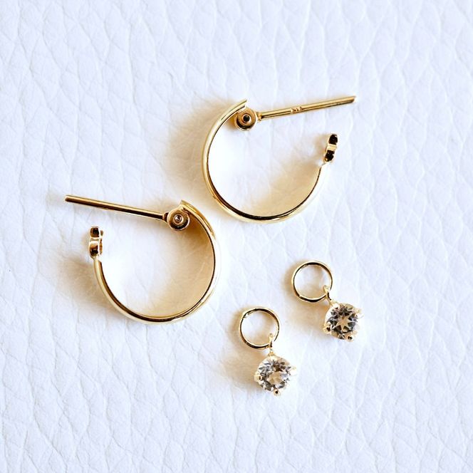 K18(18金) イエローゴールド 2WAY ピアス 地金 ホワイトトパーズ フープピアス(直径10mm) 保証書付 SMK-5249 SWAD099-wtp