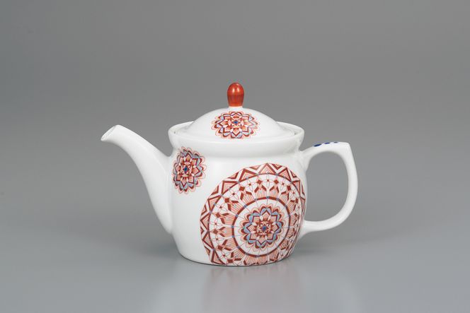 ポット急須 赤絵丸紋　大志窯