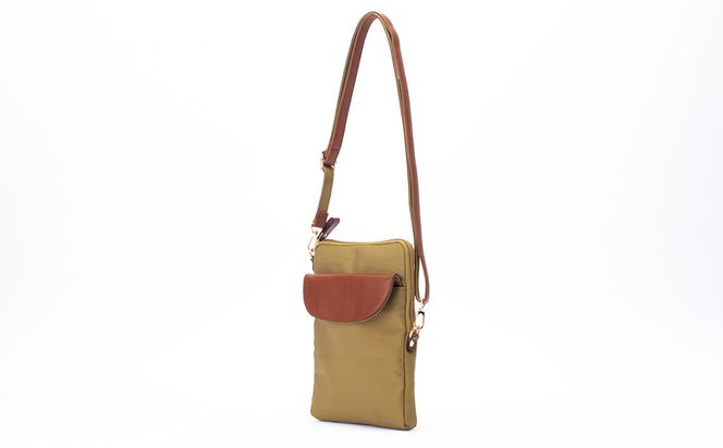 豊岡工房 牛革使い スマホが触れるショルダー（4185）ベージュ / ショルダーバッグ スマホをいれたまま操作可能 ナイロン素材 薄マチ 軽量 ポシェット 斜めがけ メンズ レディース かばん カバン バッグ 鞄 国産 日本製 小田清株式会社