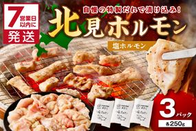 《7営業日以内に発送》北見塩ホルモン 250g×3パック ( 焼肉 ホルモン 肉 にく 塩 )【205-0002】