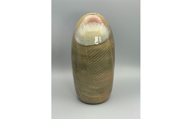 虫明焼 窯変線彫象嵌花入(黒井千左 作) 工芸品 インテリア 雑貨 日用品