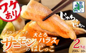 099H3904 【総量2kg】大とろハラス 200g×10P  アトランティックサーモン【小分け 鮭ハラス 腹ヒレ肉 昆布塩加工 はしっこ 訳あり 鮭 さけ シャケ しゃけ】