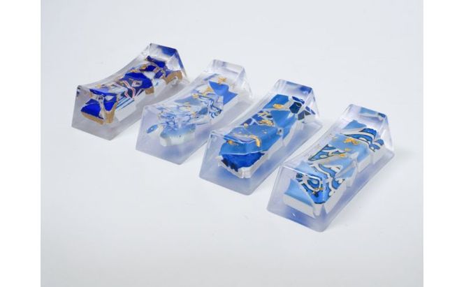 九谷焼のかけらを再生した箸置き HASHI STAND 4点セット (08 青系)