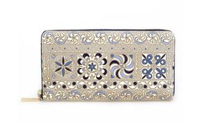 【文庫屋大関】 大容量　ぐるっとファスナーの長財布　錦紗＜紫＞【皮革工芸品】 ファッション小物 民芸品 