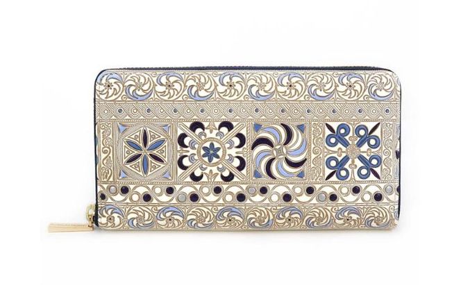 【文庫屋大関】 大容量　ぐるっとファスナーの長財布　錦紗＜紫＞【皮革工芸品】 ファッション小物 民芸品 