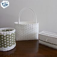 15-185 手作りのカゴ 3点セット(白＆グリーン)