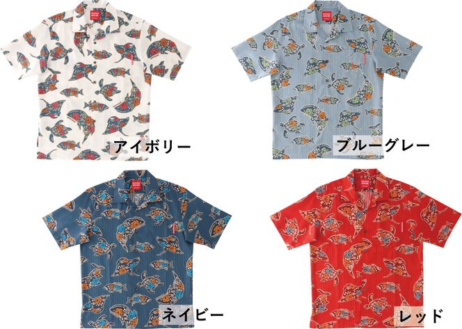 【かりゆしウェア】メンズ ちゅらさんジンベエザメLサイズ×ブルーグレー