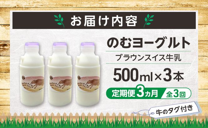 定期便 3ヵ月連続 全3回 のむヨーグルト 生乳100%使用 500ml×3本 北海道産 ブラウンスイス種 [i・ふぁーむ] 【 飲むヨーグルト 牧場直送 幕別 プレーン 濃厚 牛 朝食 】