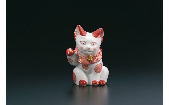 九谷焼　4号招き猫　赤絵細描丸紋　福島礼子作 a05 工芸品 172111_CY3178