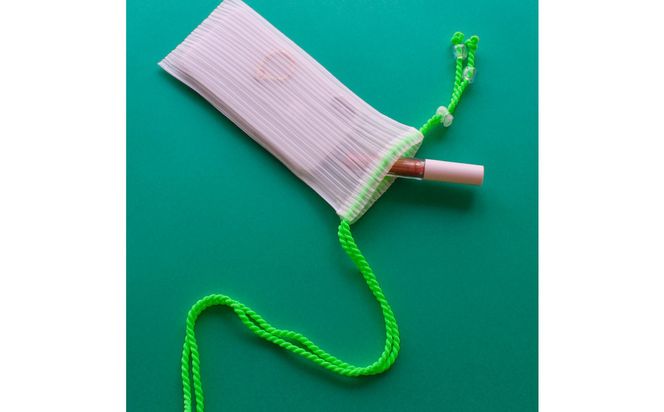 香川県産 プリーツ ポシェット・ストライプ［ グリーン １点］軽やかで上品な透け感のあるサコッシュ 372013_LJ014VC02