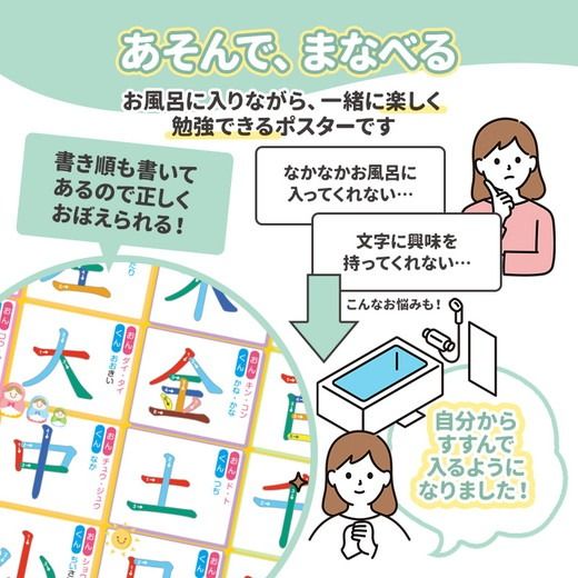 【小学1年生の漢字表ポスター】マグネットシート製 お風呂ポスター 40cm×57cm