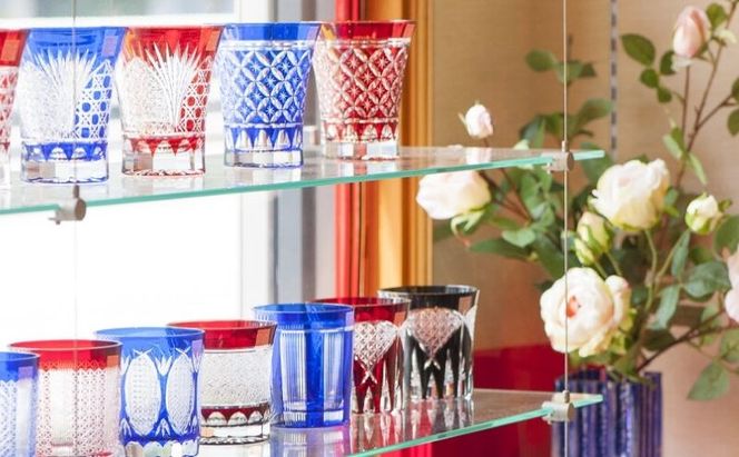 江戸切子 ヒロタグラスクラフト 藍 乾杯グラス 七宝繋ぎ紋切子 切子 グラス 工芸品 伝統工芸 酒器 民芸品　【 墨田区 】 