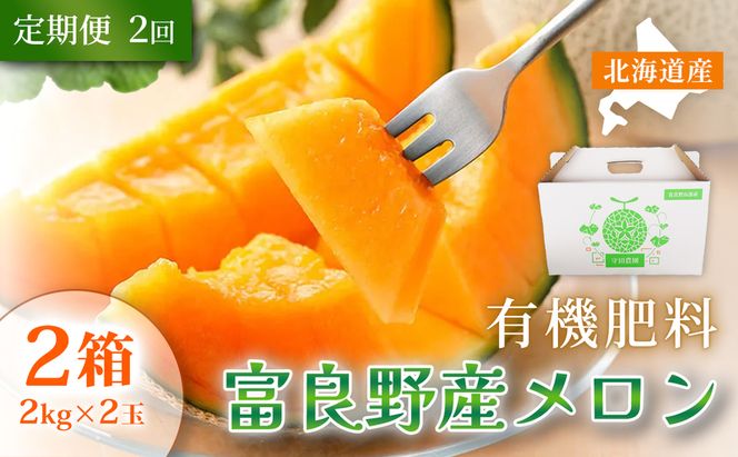 【定期便2ヵ月】糖度15度以上 赤肉メロン 富良野産 特秀品メロン 2kg×2玉 2箱 計8kg×全2回｜北海道富良野市 7～8月発送 贈答用 ギフト プレゼント メロン 赤肉メロン 富良野メロン 果物 フルーツ とろける甘さ 夏季限定