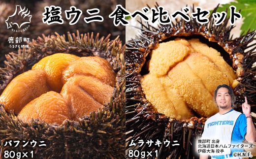 塩うに 食べ比べセット 80g×2P バフンウニ ムラサキウニ ミョウバン不使用 塩蔵うに 北海道 ご飯のお供